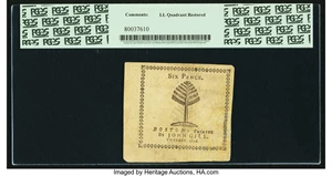 image for: Massachusetts October 18, 1776 6d PCGS New 62....