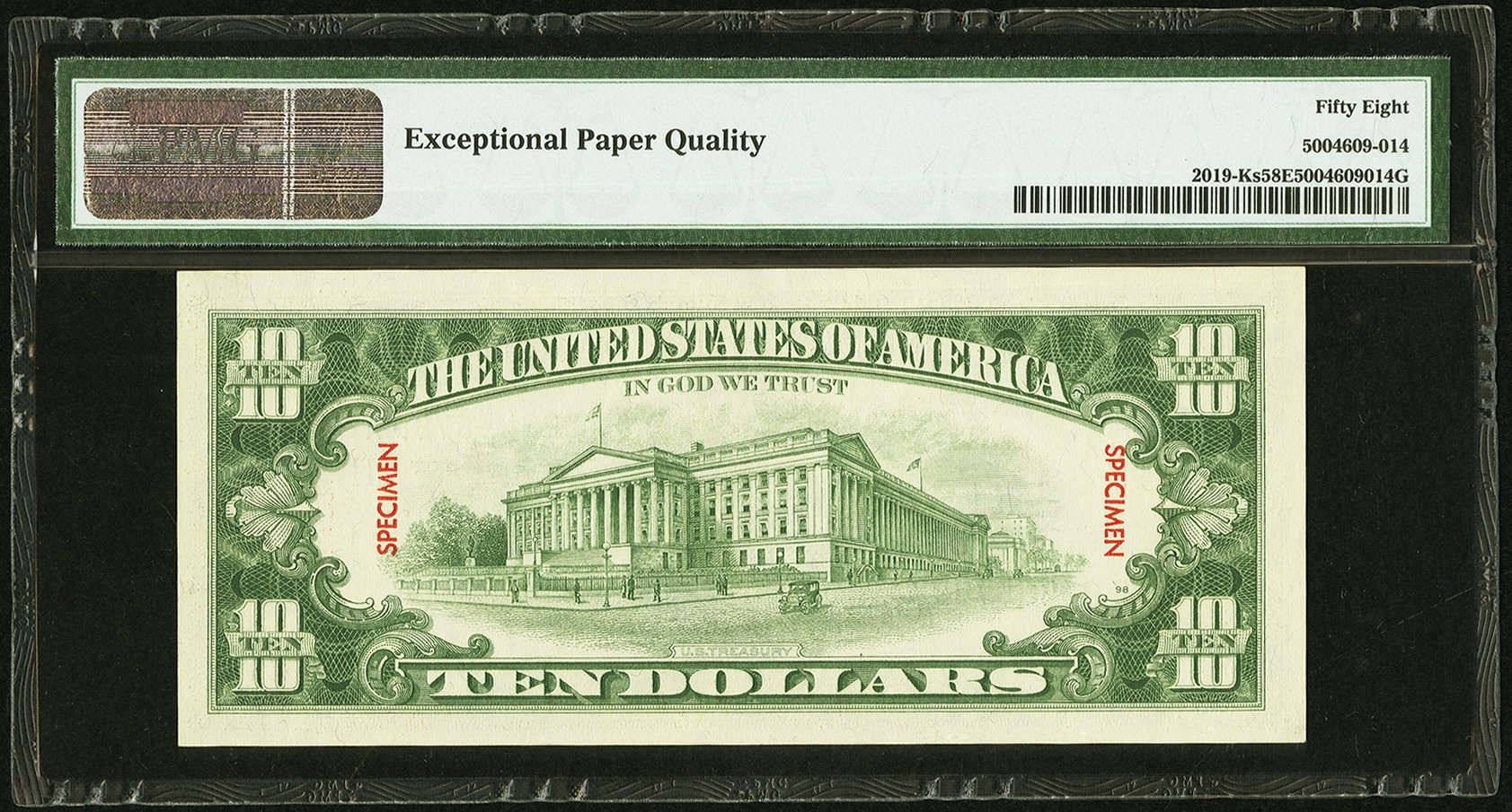 image for: Specimen Fr. 2019-K $10 1969A Federal Reserve Note. PMG Choice About Unc 58 EPQ....