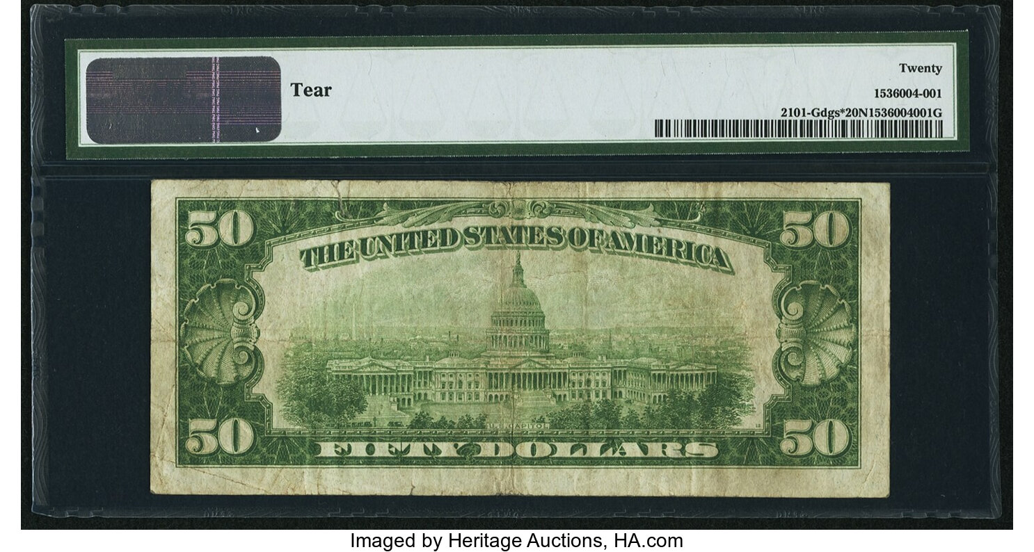 image for: Fr. 2101-G* $50 1928A Federal Reserve Star Note. PMG Very Fine 20 Net....