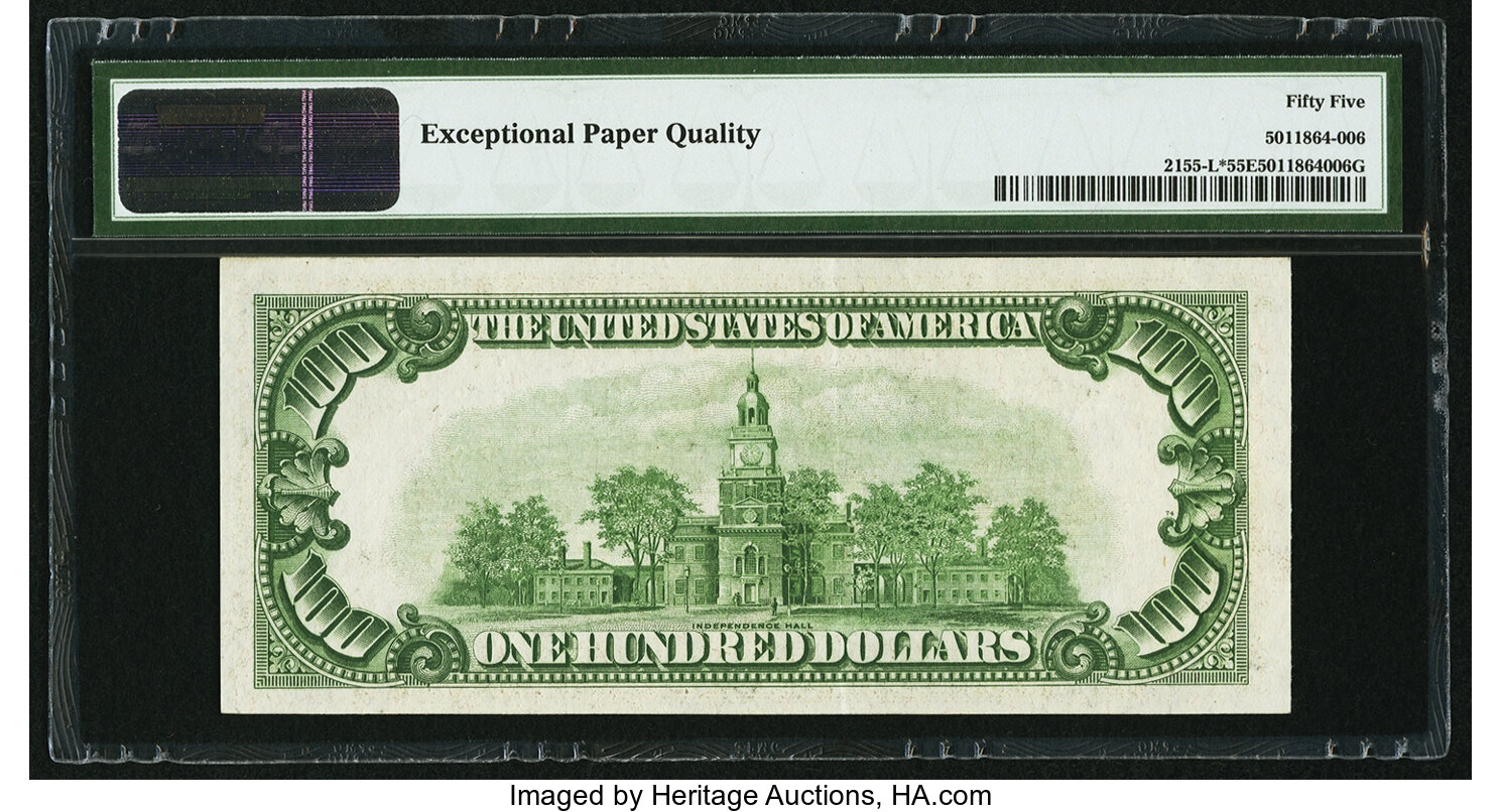 image for: Fr. 2155-L* $100 1934C Federal Reserve Star Note. PMG About Uncirculated 55 EPQ....