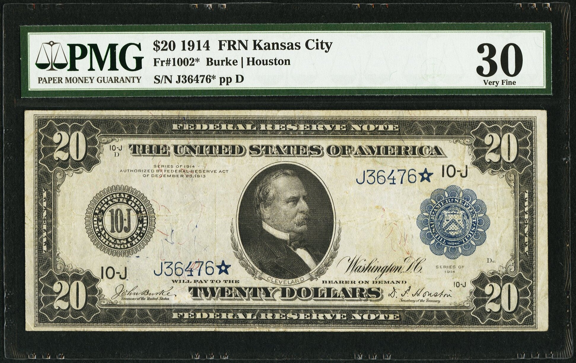 image for: Fr. 1002* $20 1914 Federal Reserve Note PMG Very Fine 30....