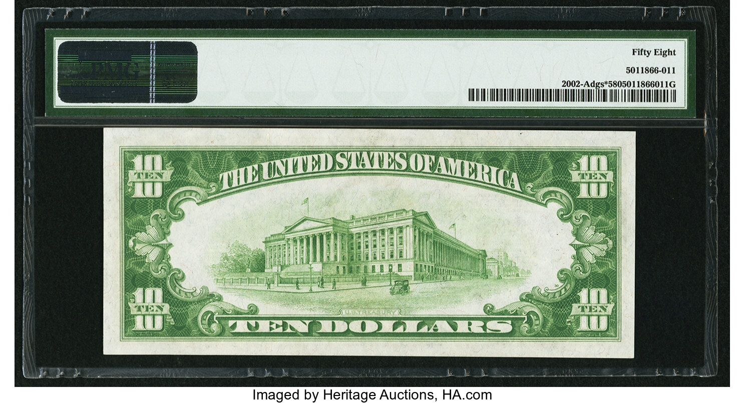 image for: Fr. 2002-A* $10 1928B Federal Reserve Note. PMG Choice About Unc 58....
