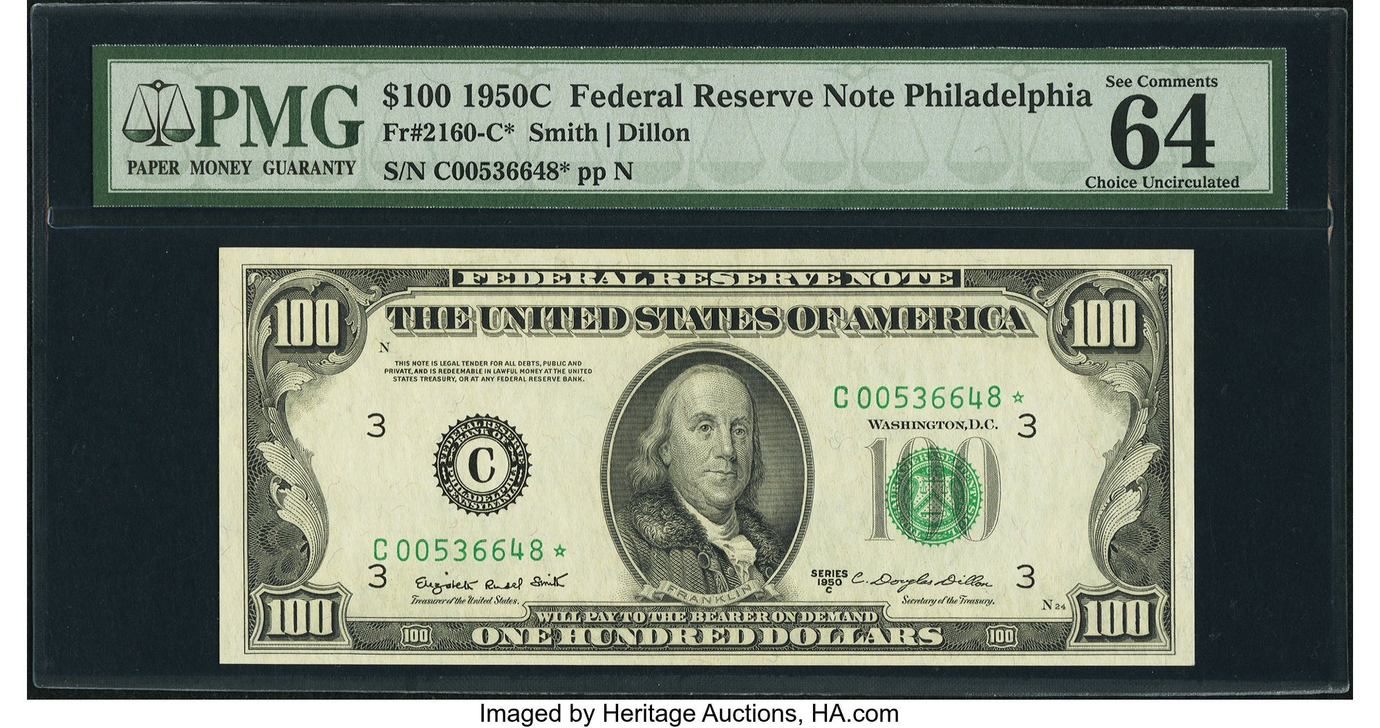 image for: Fr. 2160-C* $100 1950C Federal Reserve Note. PMG Choice Uncirculated 64 EPQ....