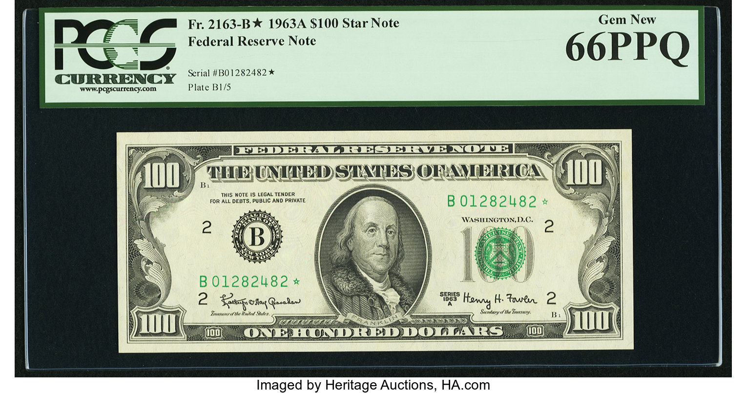 image for: Fr. 2163-B* $100 1963A Federal Reserve Note. PCGS Gem New 66PPQ....