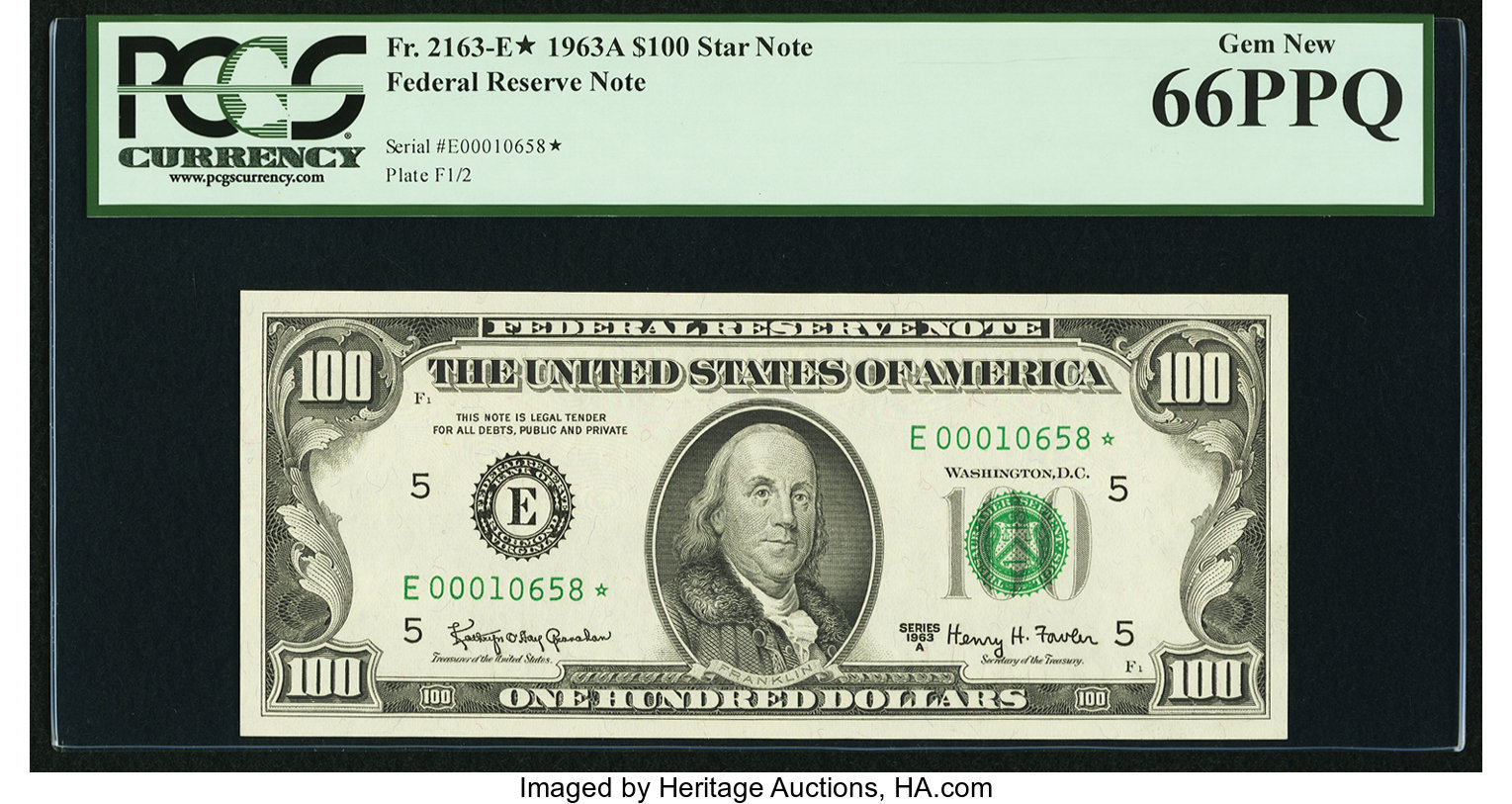 image for: Fr. 2163-E* $100 1963A Federal Reserve Note. PCGS Gem New 66PPQ....