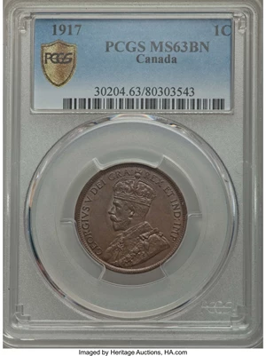 image for: George V Cent 1917 MS63 Brown PCGS