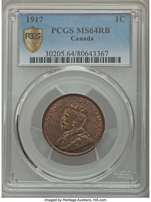 image for: George V Cent 1917 MS64 Red and Brown PCGS