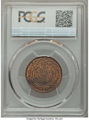 image for: George V Cent 1917 MS64 Red and Brown PCGS