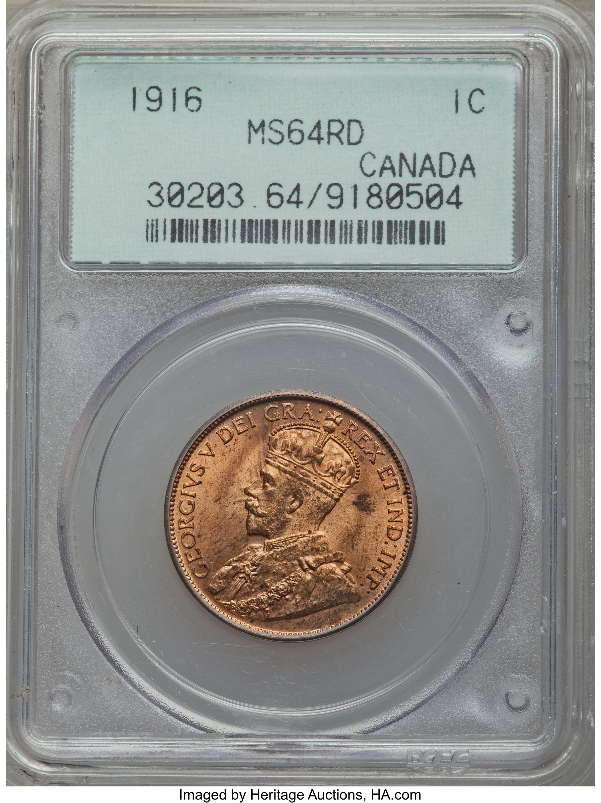 image for: George V Cent 1916 MS64 Red PCGS