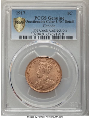 image for: George V Cent 1917 UNC Details (Questionable Color) PCGS