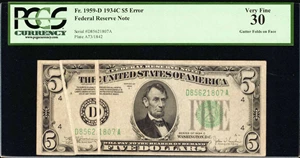 image for: Fr. 1959-D. 1934C $5 Federal Reserve Note. Cleveland. PCGS Very Fine 30. Gutter Folds.