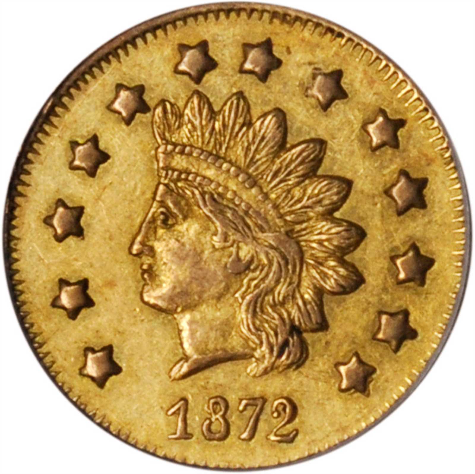 image for: 1872 Round $1. BG-1208. Rarity-6-. Indian Head. AU-58 (NGC).