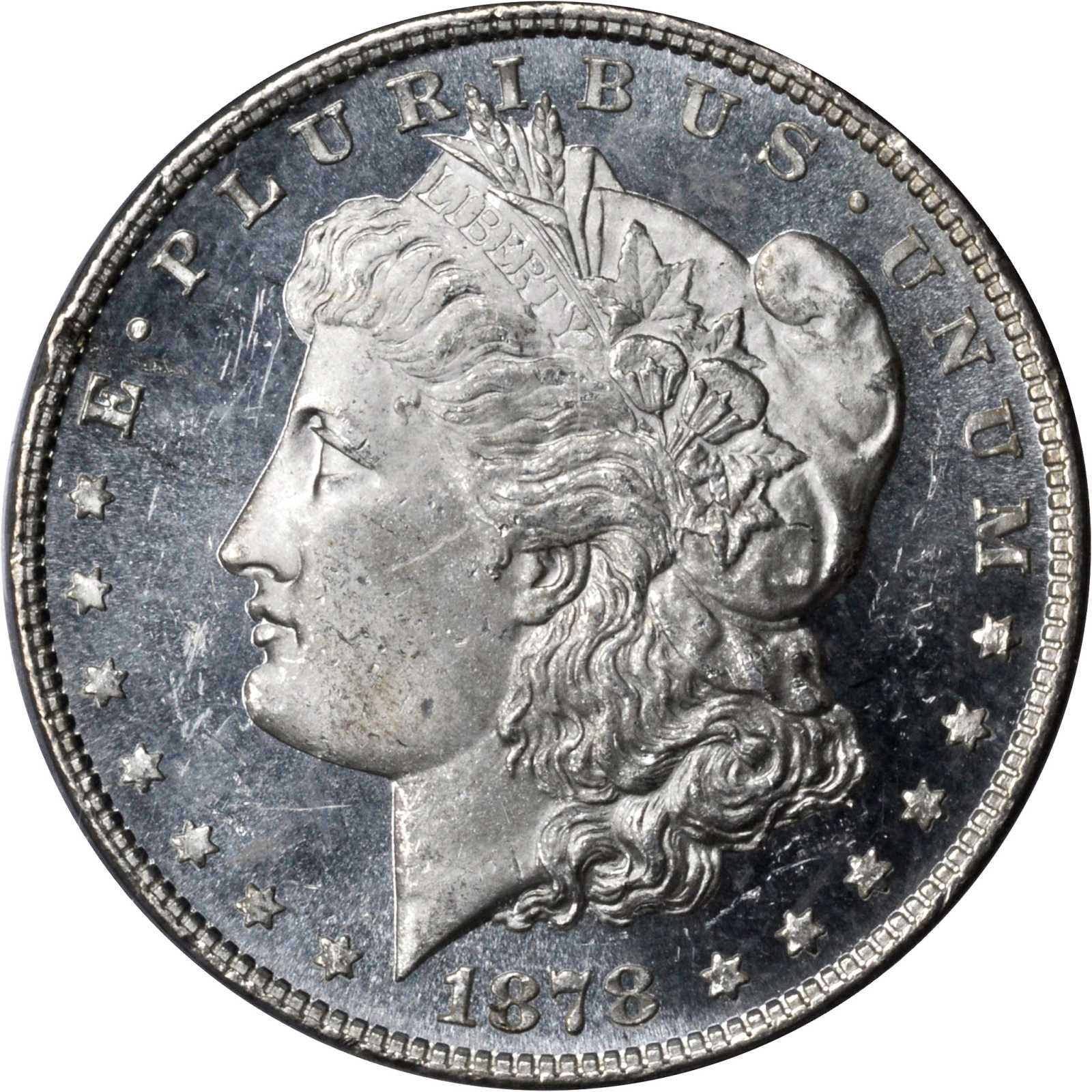 image for: 1878 Morgan Silver Dollar. 8 Tailfeathers. MS-64 DMPL (PCGS). CAC.