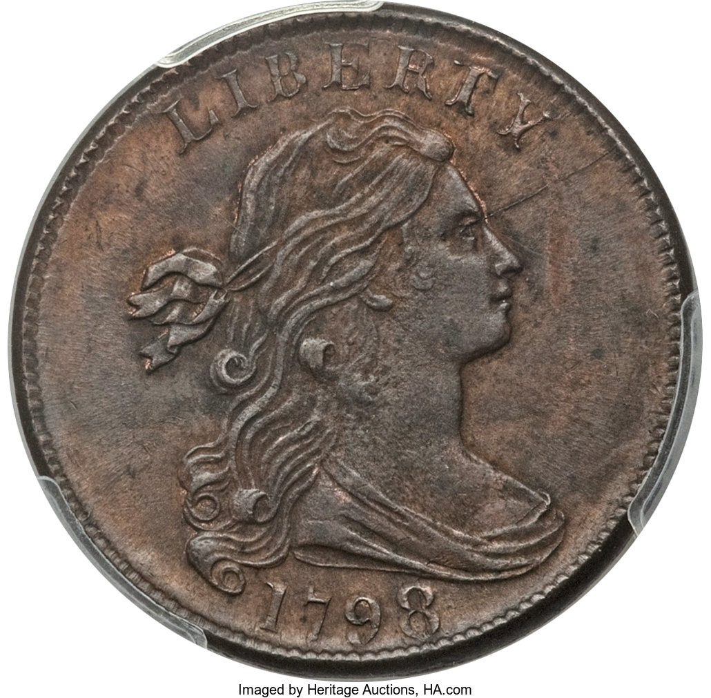 image for: 1798 1C Second Hair Style, S-167, B-33, R.1, MS62 Brown PCGS....
