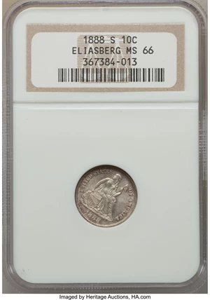 image for: 1888-S 10C MS66 NGC....