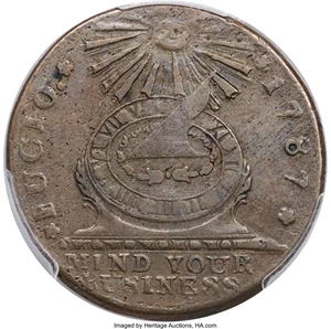 image for: 1787 FUGIO Fugio Cent, Club Rays, Concave Ends, FUCIO, Newman 2-C, W-6630, R.6, XF45 PCGS....