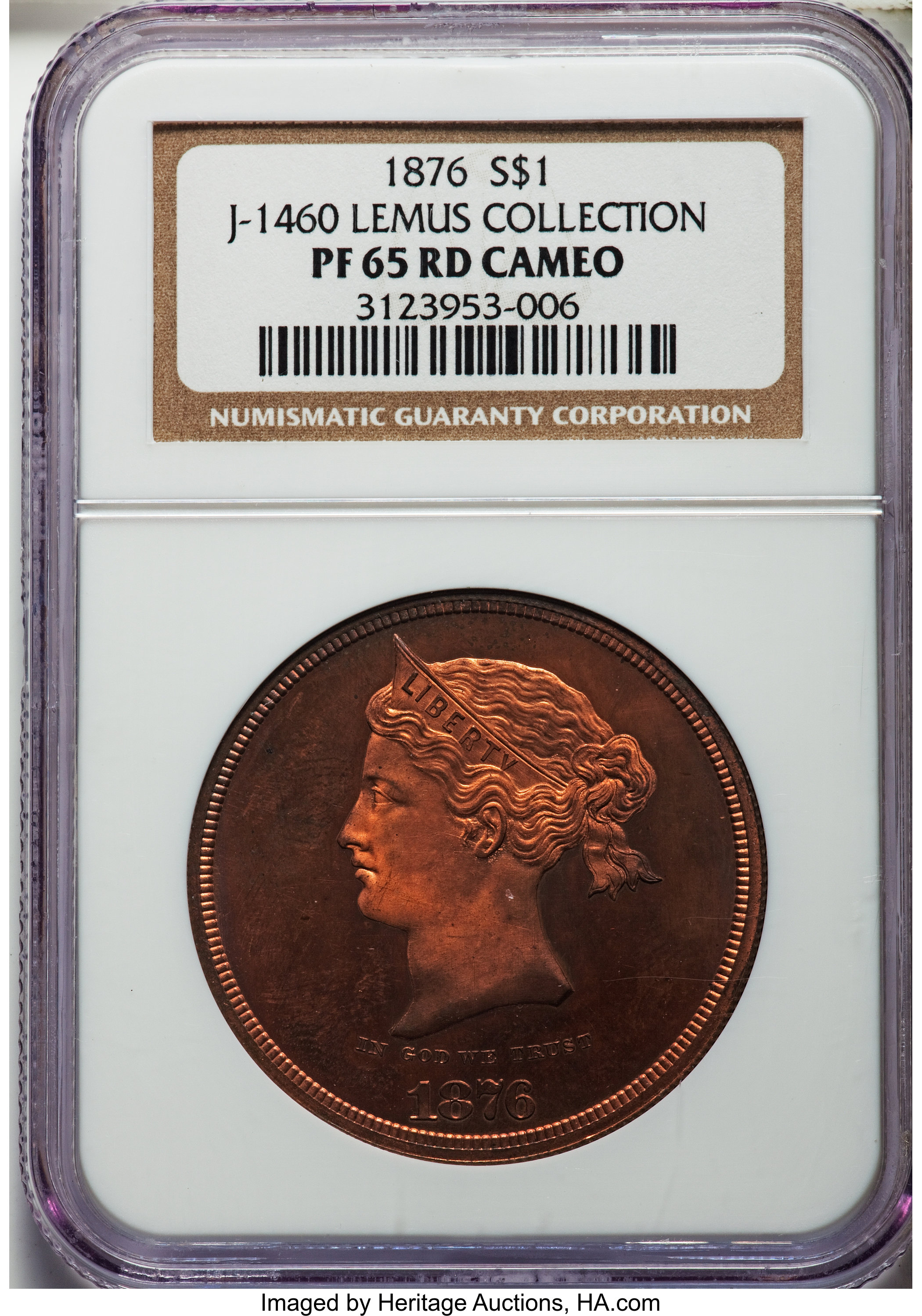 image for: 1876 $1 Sailor Head Dollar, Judd-1460, Pollock-1610, R.7, PR65 Red Cameo NGC....