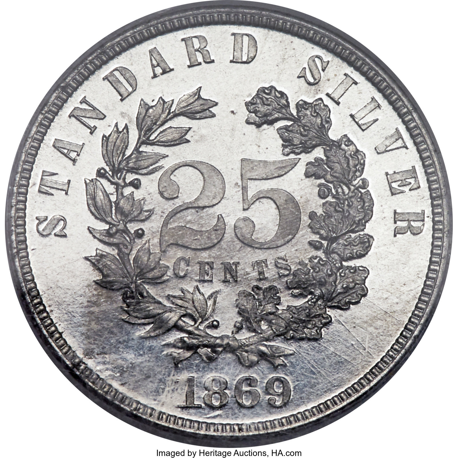 image for: 1869 25C Standard Silver Quarter Dollar, Judd-731, Pollock-812, High R.7, PR65 PCGS. CAC....