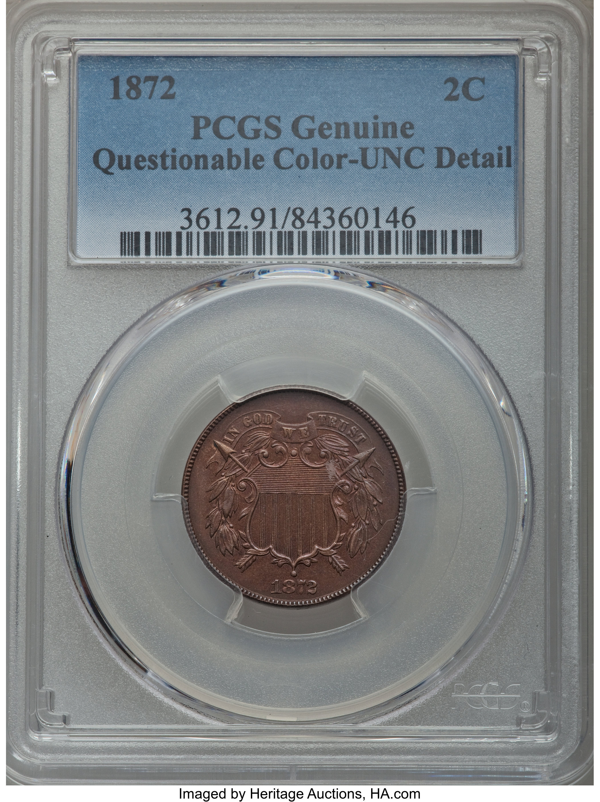 1872 2C -- Questionable Color -- PCGS Genuine. UNC Details. NGC Census: (0/40). PCGS Population: (2/48). CDN: $2,500 Whsle....