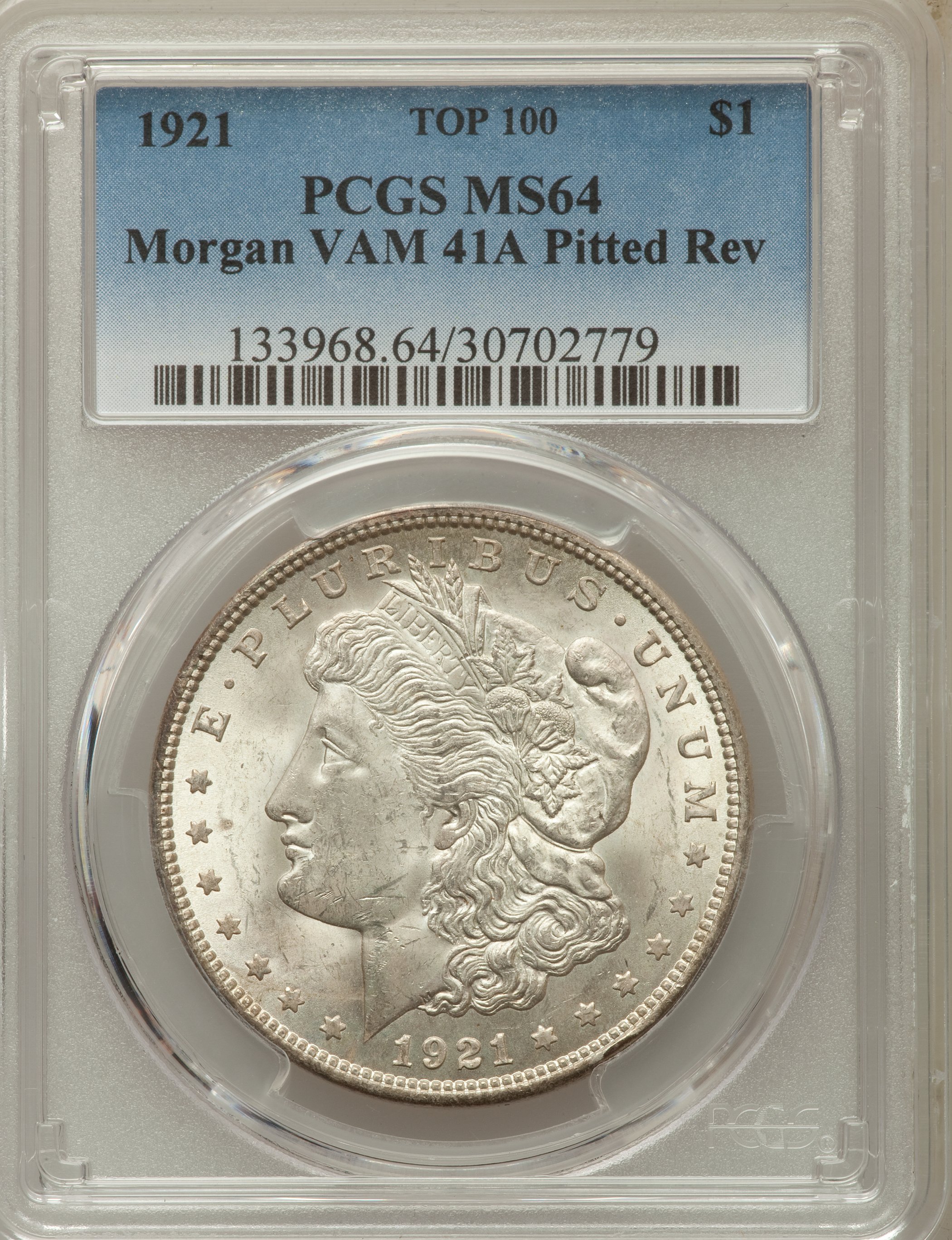 1921 $1 Pitted Reverse, VAM-41, MS64 PCGS. TOP-100. PCGS Population: (27/5). NGC Census: (7/1). CDN: $70 Whsle. Bid for pro...
