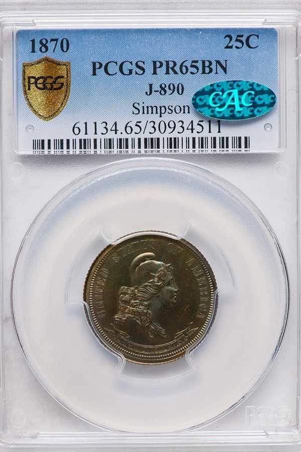image for: 25c 1870 J-890. PCGS PR65 BN CAC EX SIMPSON
