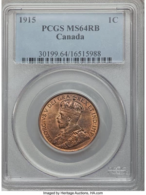 image for: George V Cent 1915 MS64 Red and Brown PCGS