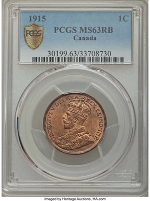 image for: George V Cent 1915 MS63 Red and Brown PCGS