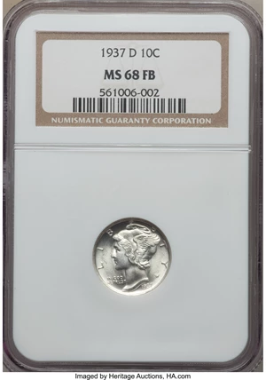 image for: 1937-D 10C MS68 Full Bands NGC....