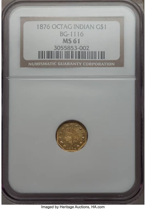 image for: 1876 $1 Indian Octagonal 1 Dollar, BG-1116, High R.6, MS61 NGC....