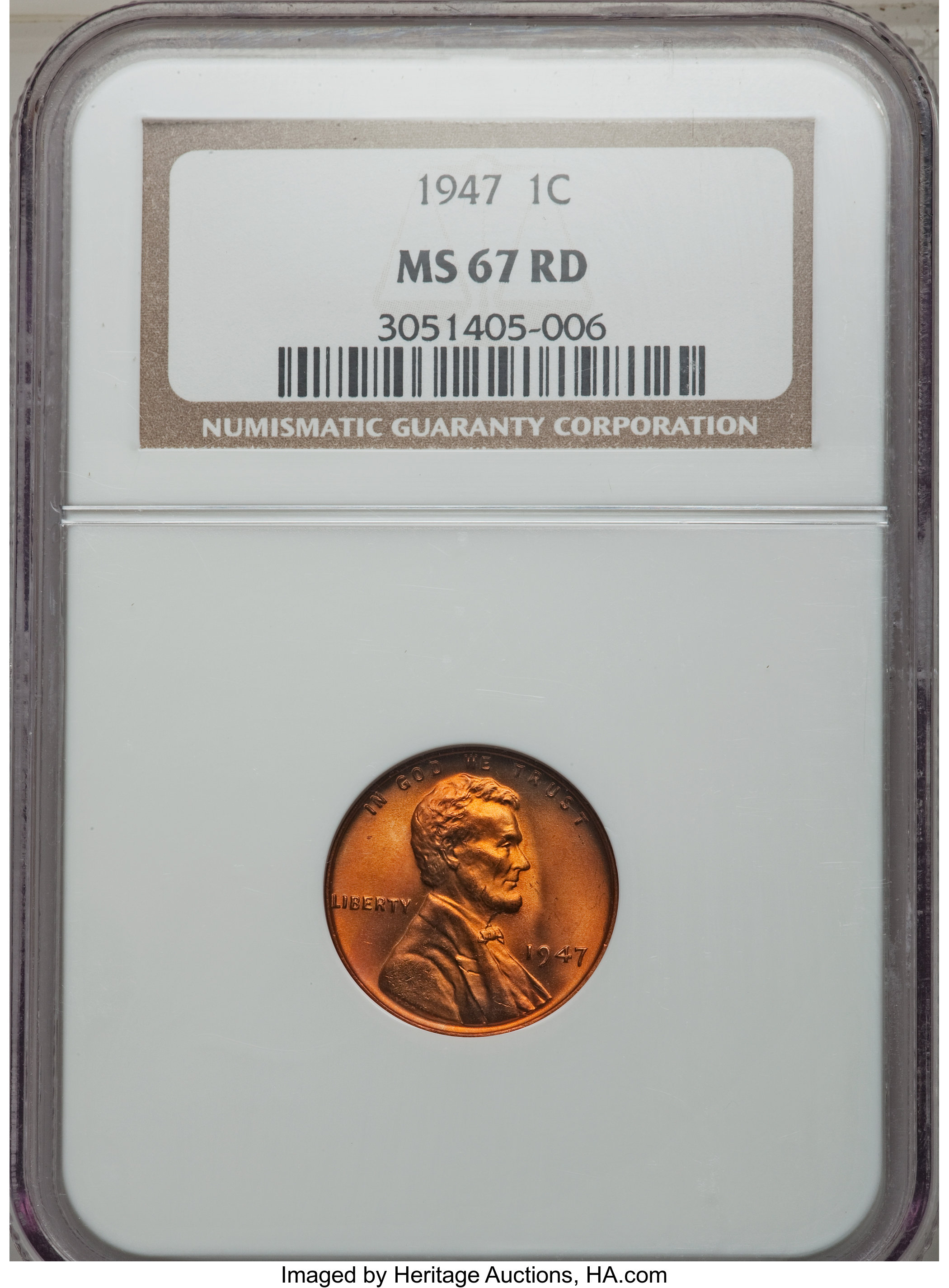 1947 1C Doubled Die Obverse, FS-101, MS67 Red NGC. NGC Census: (0/0). PCGS Population: (1/0). Mintage 190,555,008. F...