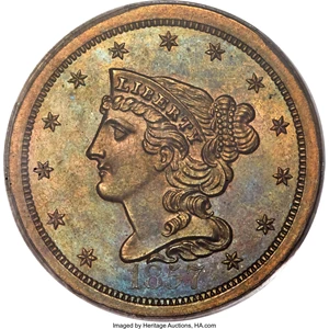 image for: 1857 1/2 C B-2, R.4, PR66 Red and Brown PCGS. CAC....