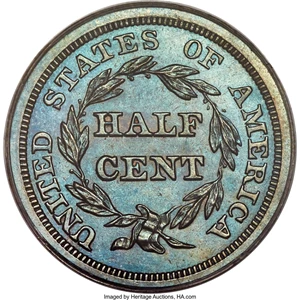 image for: 1857 1/2 C B-2, R.4, PR66 Red and Brown PCGS. CAC....