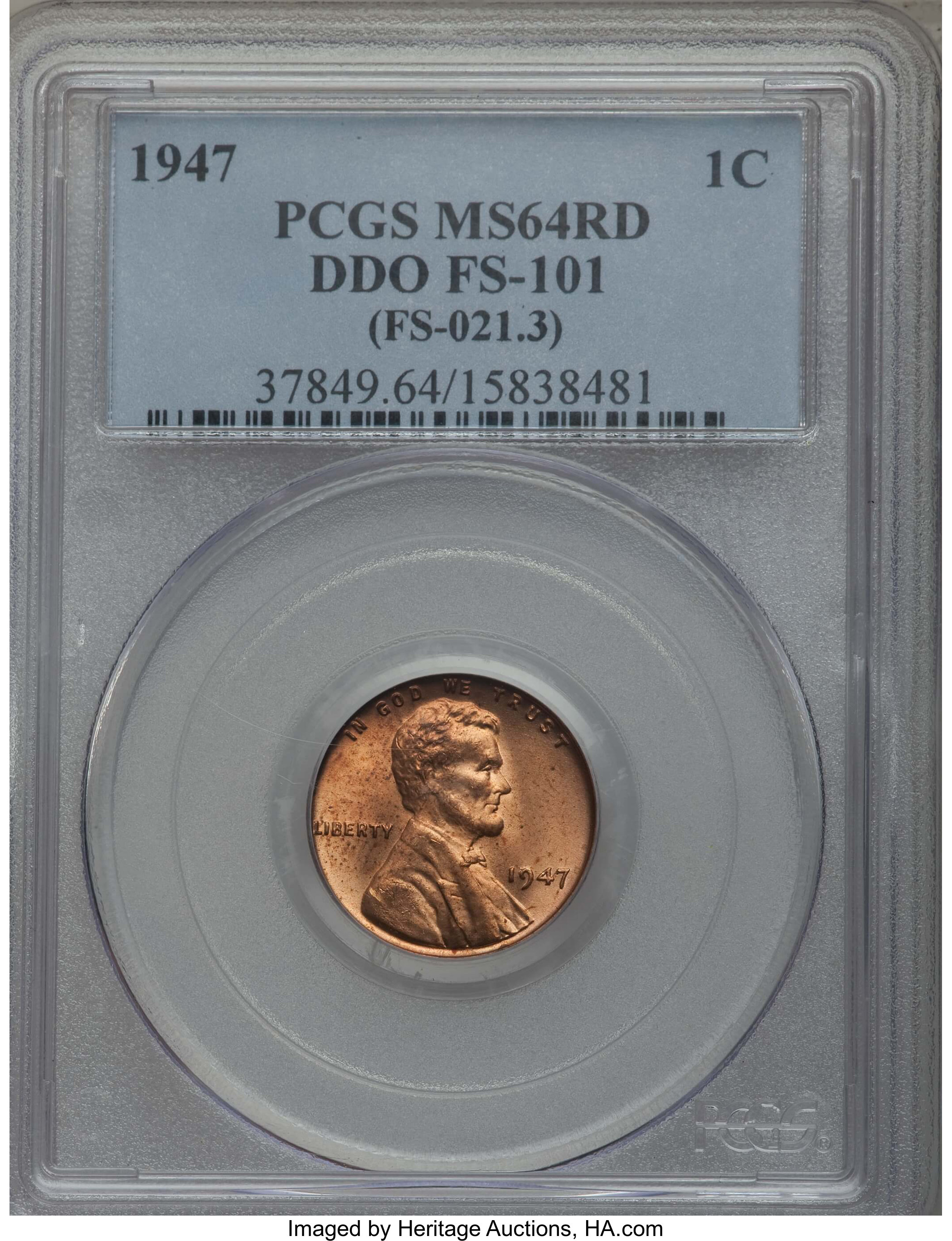1947 1C Doubled Die Obverse, FS-101, MS64 Red PCGS. (FS-021.3). PCGS Population: (13/11). NGC Census: (6/8). Mintage 190,5...