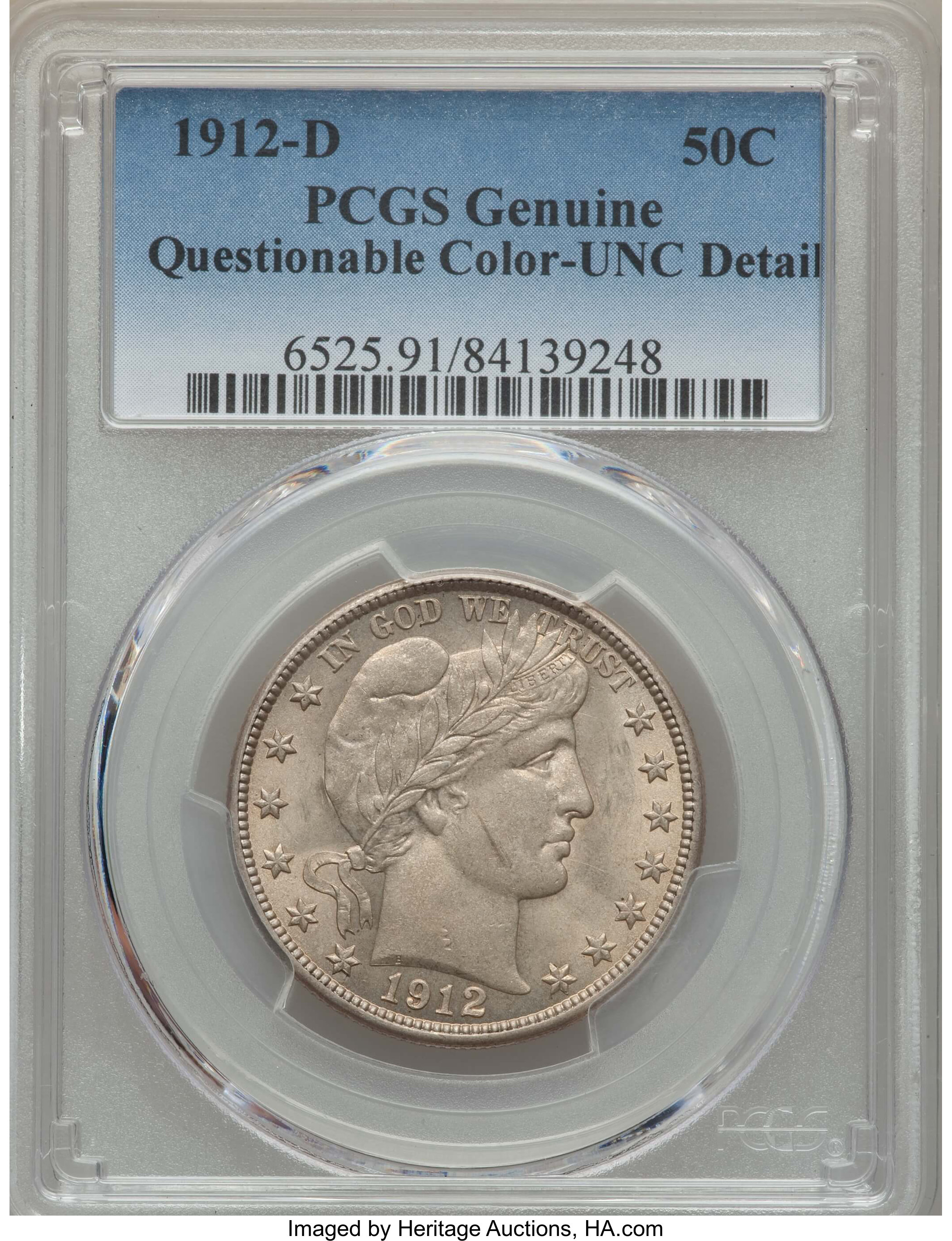 1912-D 50C -- Questionable Color -- PCGS Genuine. UNC Details. NGC Census: (2/308). PCGS Population: (10/403). CDN: $480 Wh...