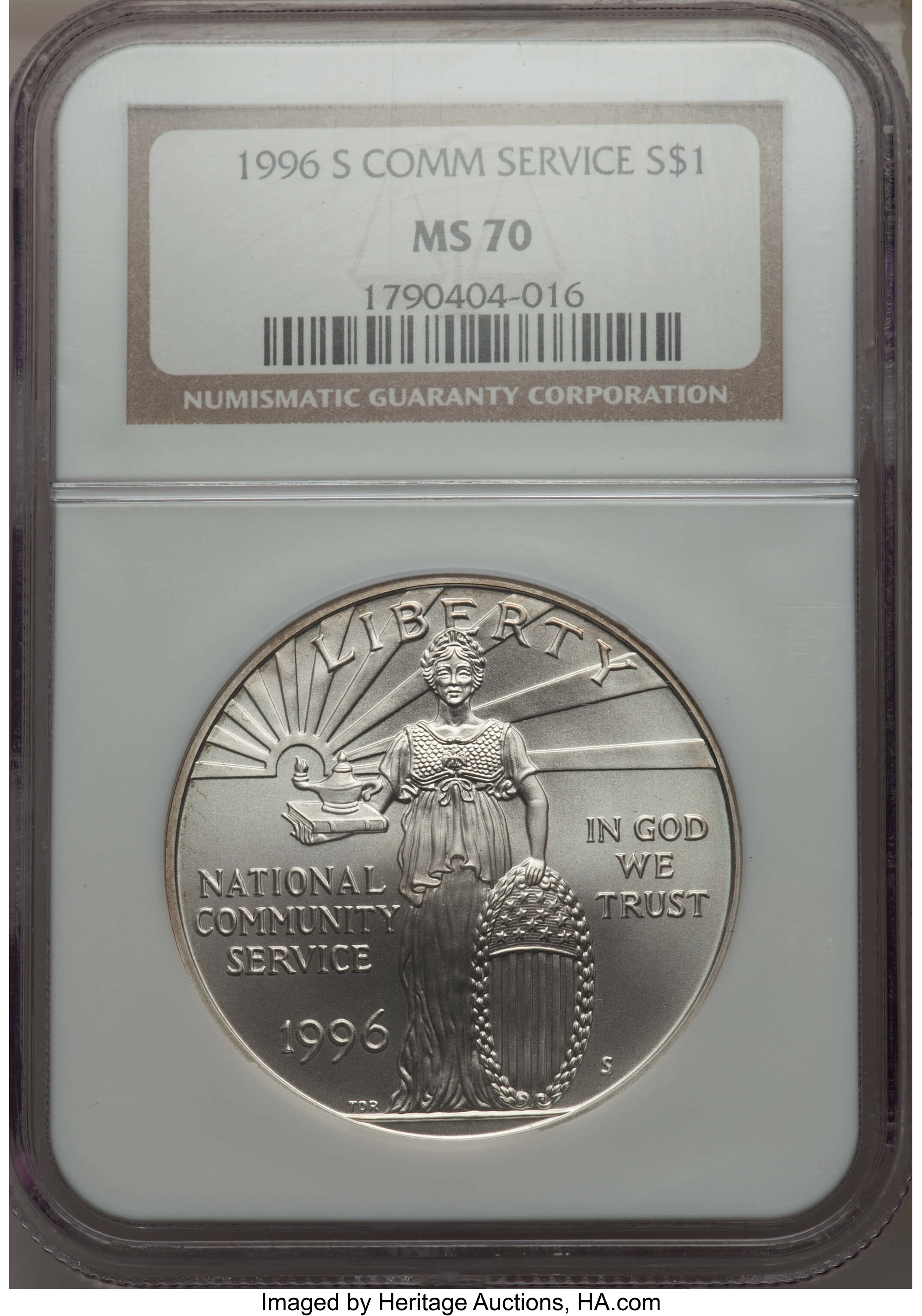 1996-S $1 Community Service Silver Dollar MS70 NGC. NGC Census: (303). PCGS Population: (164)...