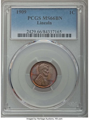 image for: 1909 1C Lincoln MS66 Brown PCGS. PCGS Population: (9/0). NGC Census: (13/1). Mintage 72,702,616. ...