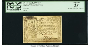 image for: Virginia October 5, 1778 $10 PCGS Very Fine 25....