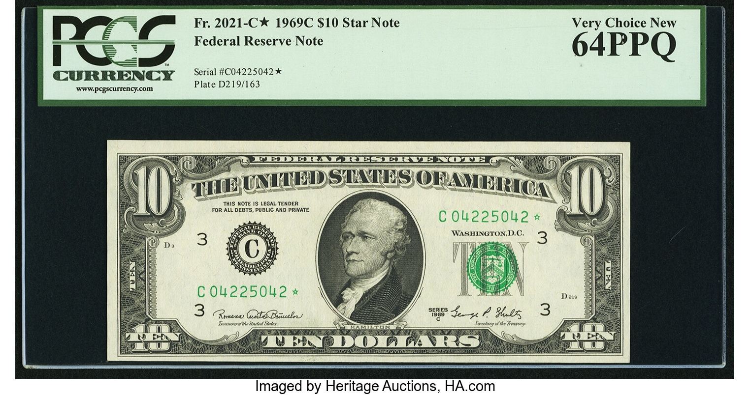 image for: Fr. 2021-C* $10 1969C Federal Reserve Star Note. PCGS Very Choice New 64PPQ....