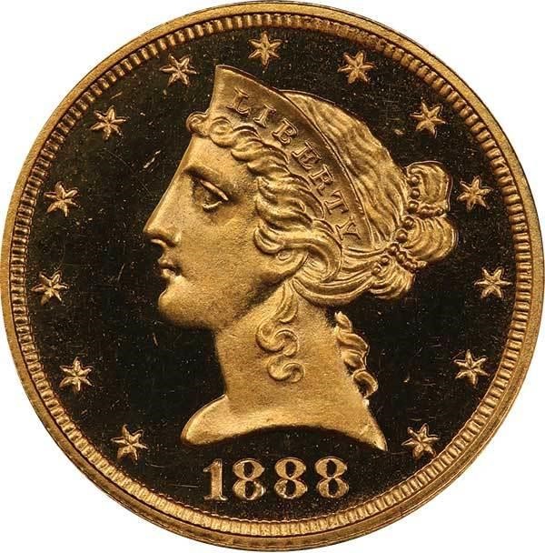image for: $5 1888 PCGS PR66 DCAM CAC EX 1994 COLLECTION