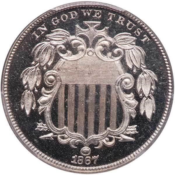 image for: 5C 1867 NO RAYS. PCGS PR66 DCAM CAC