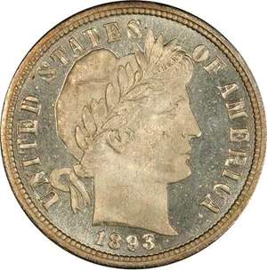 image for: 10C 1893-O PCGS MS67 CAC EX ELIASBERG/SIMPSON