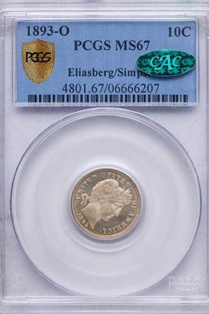 image for: 10C 1893-O PCGS MS67 CAC EX ELIASBERG/SIMPSON