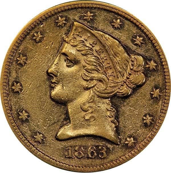 image for: $5 1863 PCGS AU55