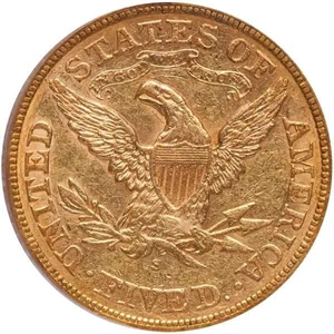 image for: $5 1866-S MOTTO. PCGS AU50