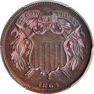 image for: 1864 Two-Cent Piece. Small Motto. Proof-65 BN (PCGS).