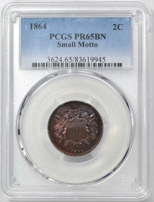 image for: 1864 Two-Cent Piece. Small Motto. Proof-65 BN (PCGS).
