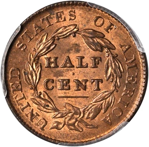 image for: 1828 Classic Head Half Cent. C-3. Rarity-1. 13 Stars. MS-63 RD (PCGS).