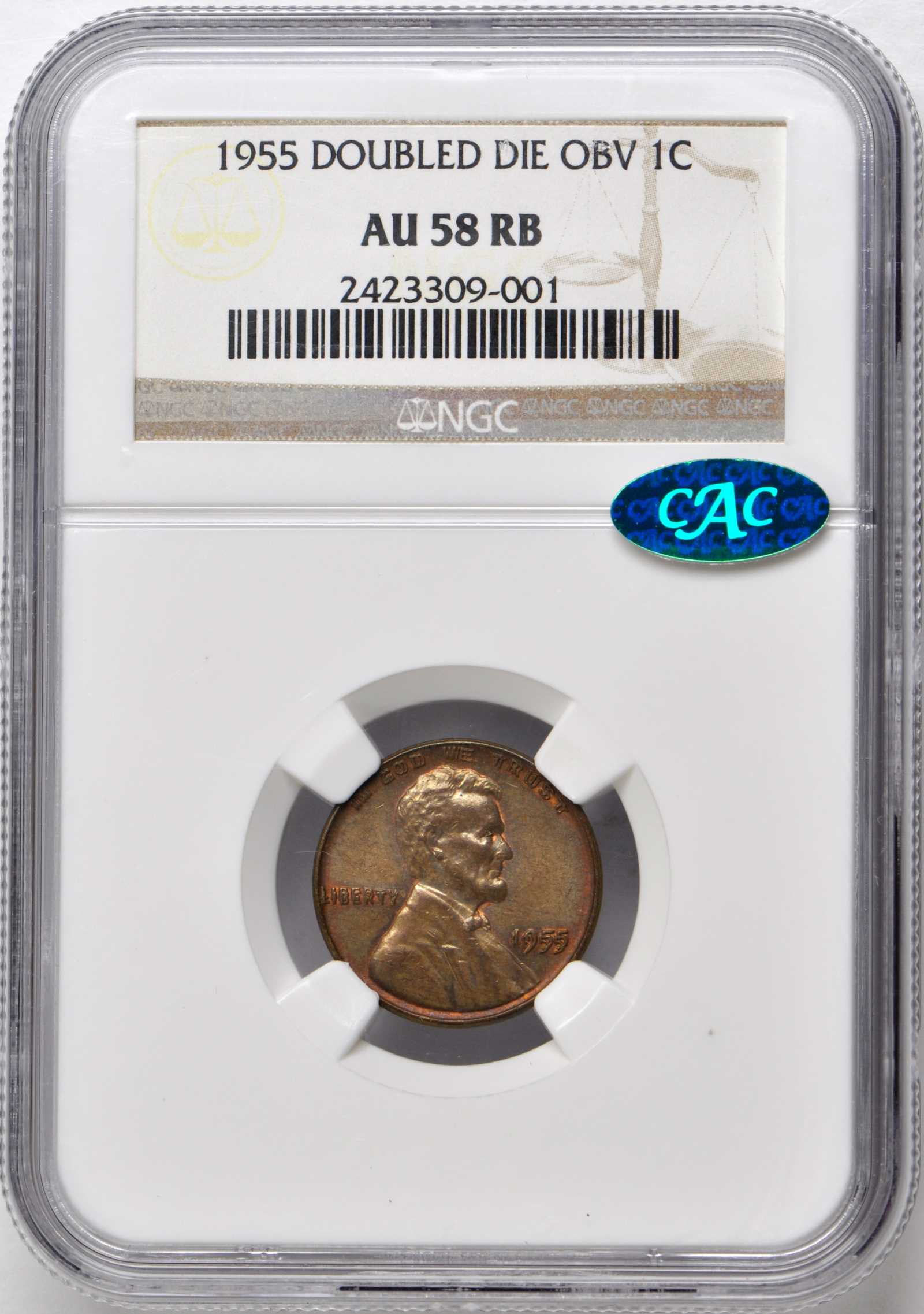 1955 1c Doubled Die Obverse MS RB AU58 RB thumbnail 6