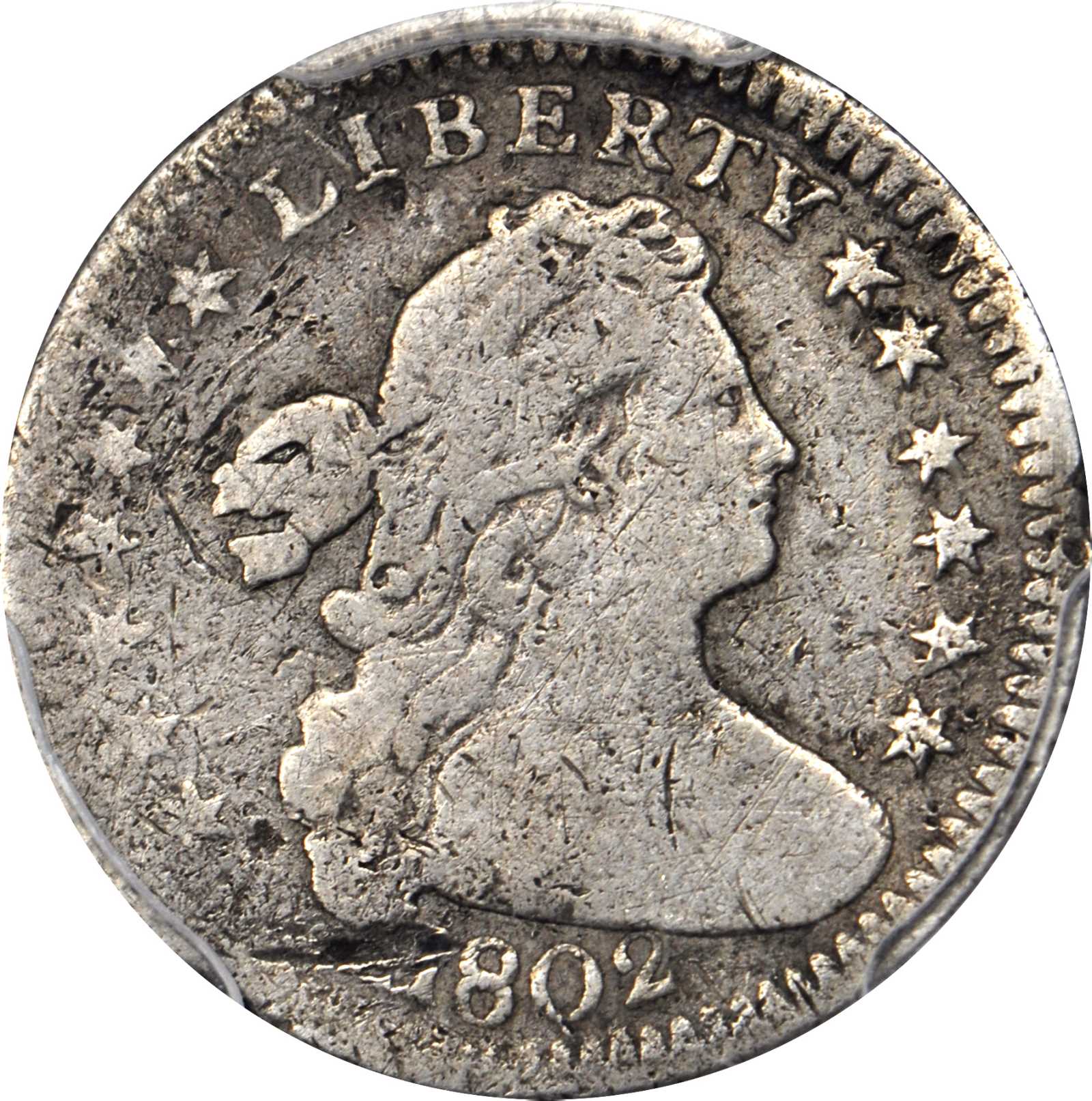 image for: 1802 Draped Bust Half Dime. LM-1, the only known dies. Rarity-5. Good Details--Damage (PCGS).