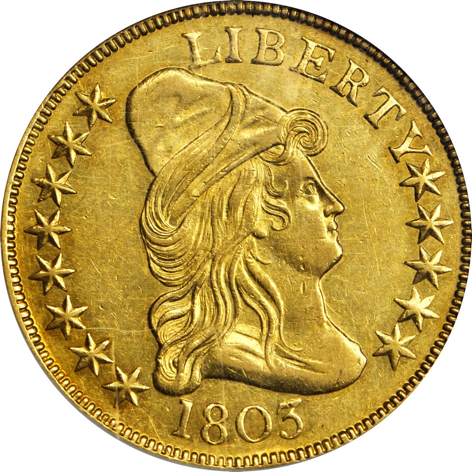 image for: 1803 Capped Bust Right Eagle. BD-5, Taraszka-30. Rarity-4+. Large Reverse Stars, Extra Star. AU-58 (NGC).